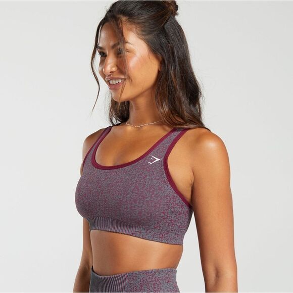 GYMSHARK MARL SEAMLESS SCOOP BRA SIZE S IN PLUM PINK MARL NWT - Picture 3 of 9